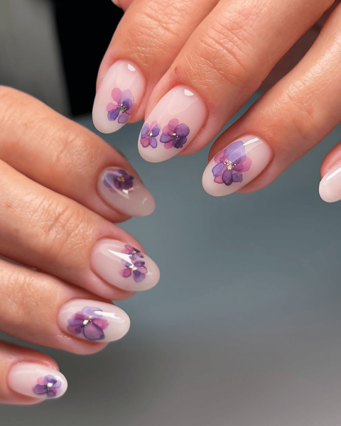 Floral watercolor nails