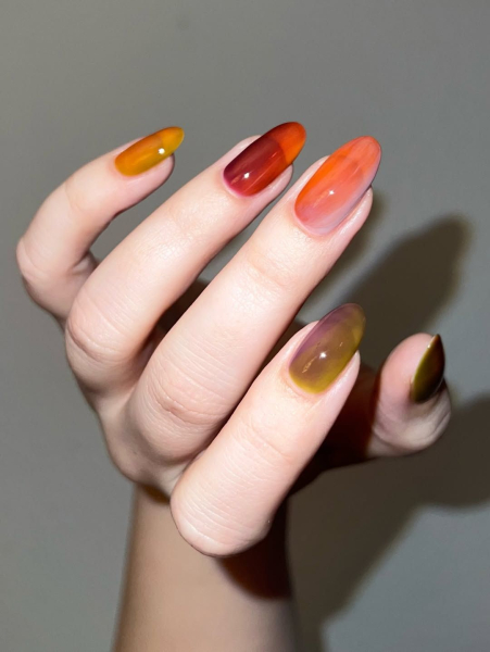 Jeweltoned watercolor nails